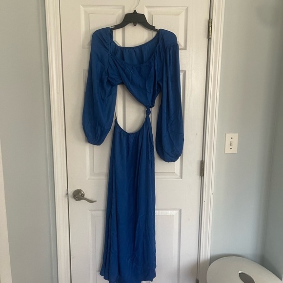 Farm Rio Blue Satin Cutout Midi Dress - Picture 4 of 7